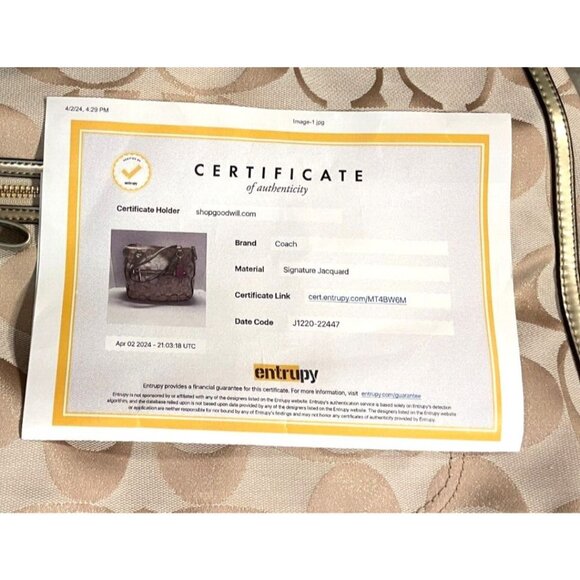 Coach J1220 Gallery Tote Authentic Entrupy Certified Signature Jacquard &Leather - Picture 10 of 10